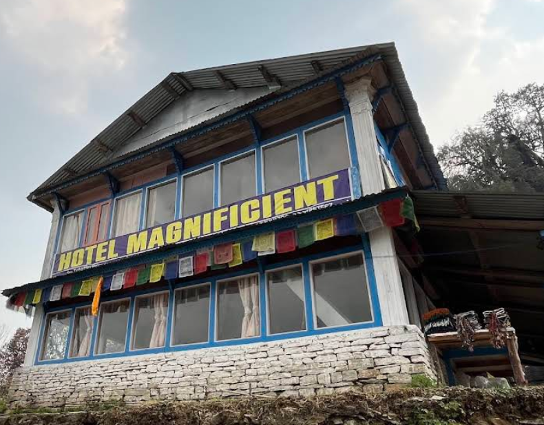 The lodge under prayer flags